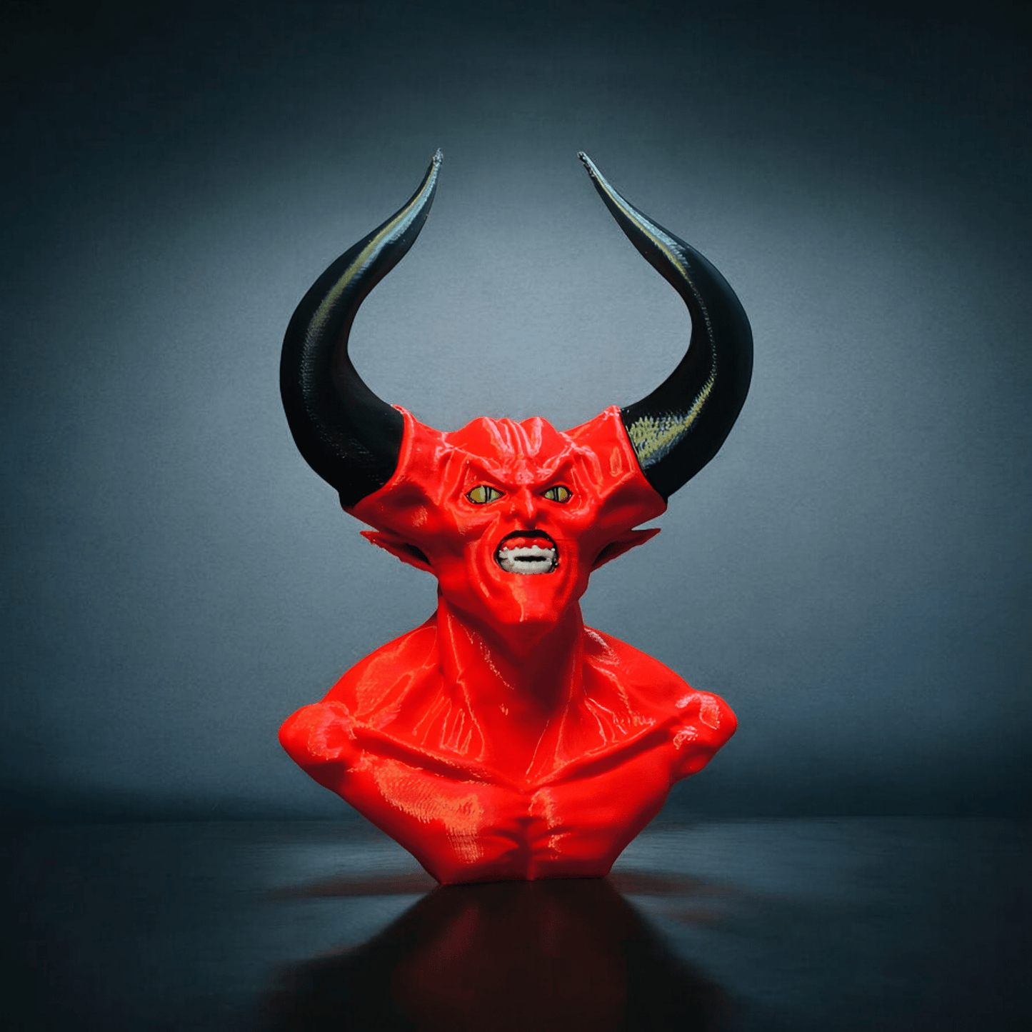 Red Demon Bust with Black Horns – Striking Gothic Sculpture for Dark Fantasy Decor - Celestial Crafts