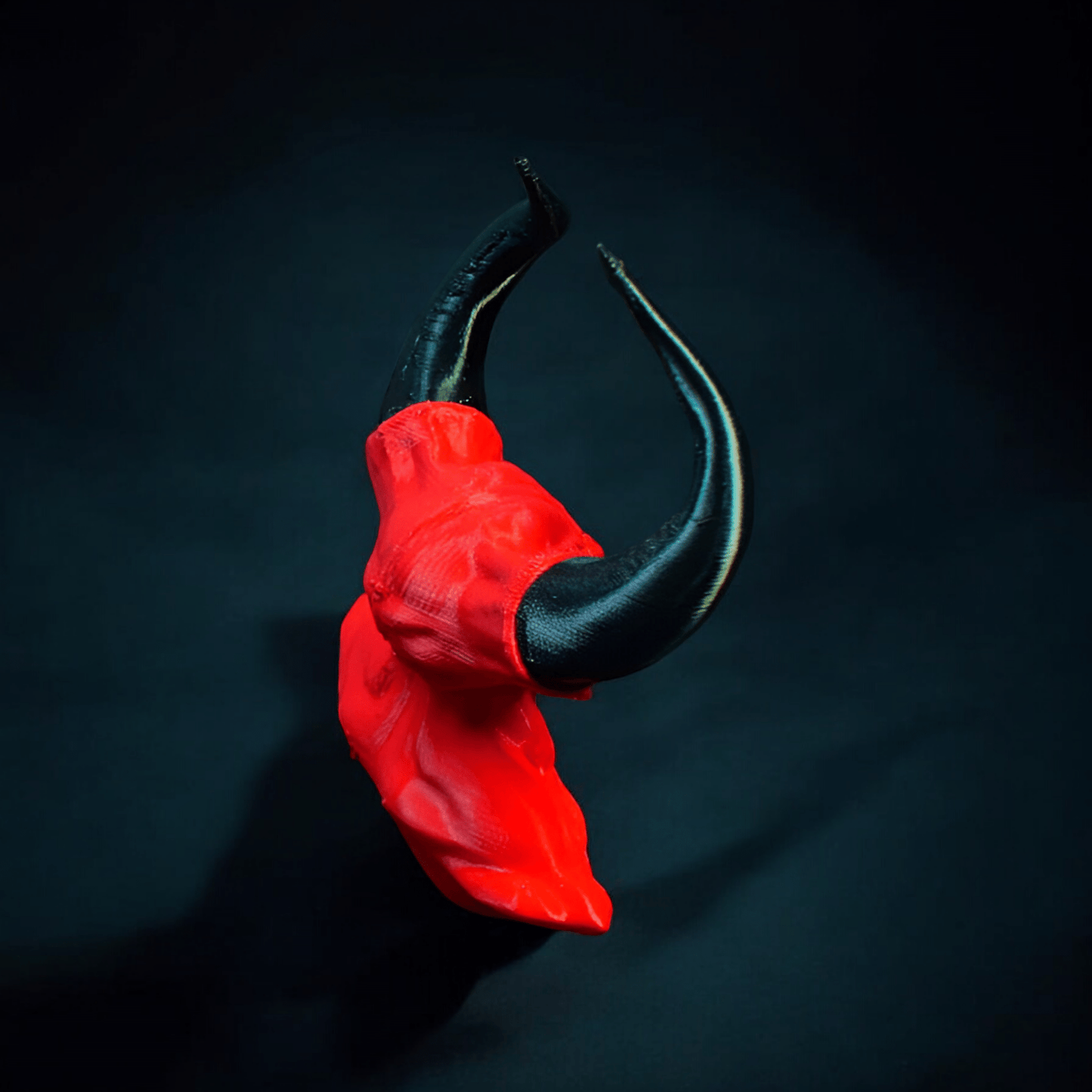 Red Demon Bust with Black Horns – Striking Gothic Sculpture for Dark Fantasy Decor - Celestial Crafts