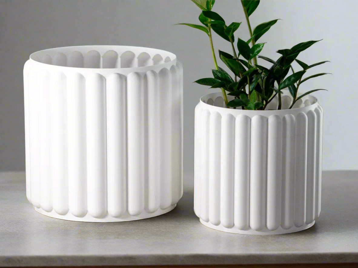 Retro Ribbed Planter set of 2 – 3D-Printed Mid-Century Style Pot