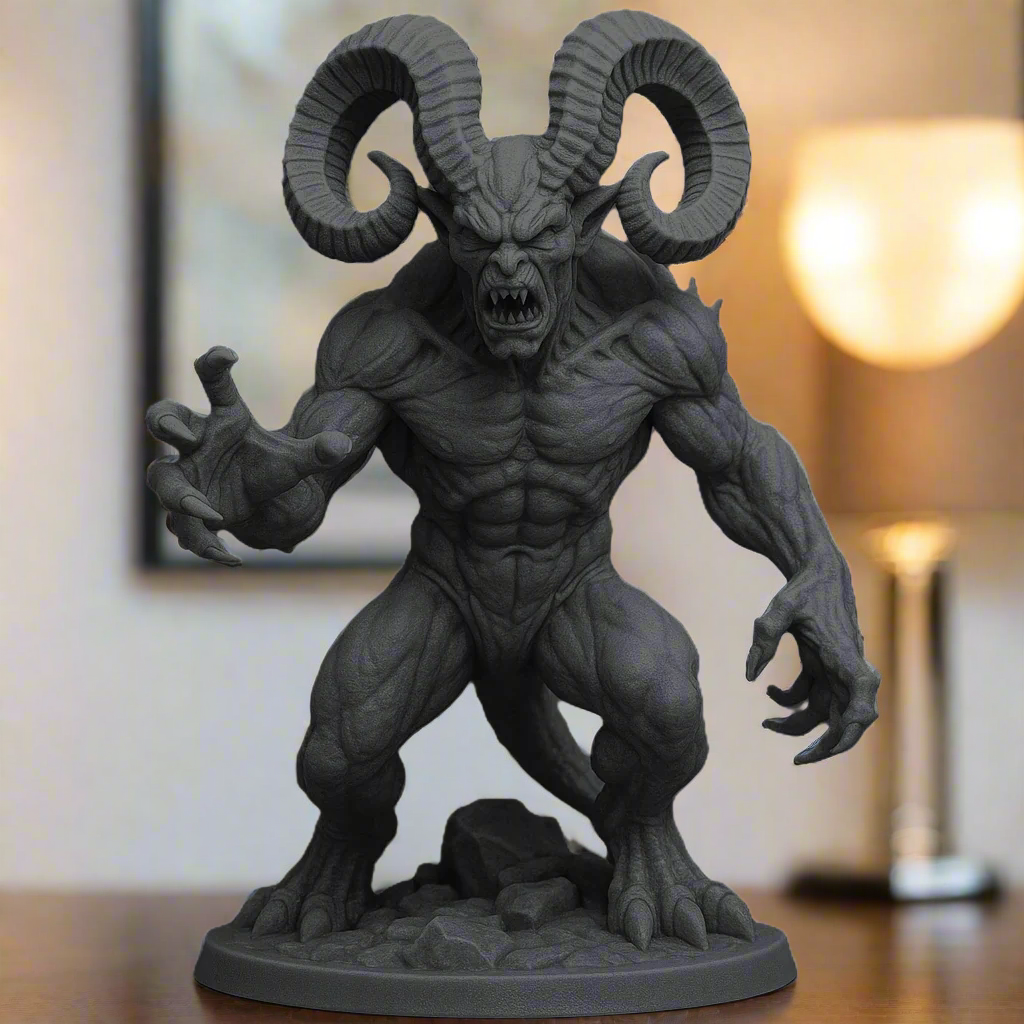 Serpent Horned Demon Statue — Dark Fantasy Mythical Figurine