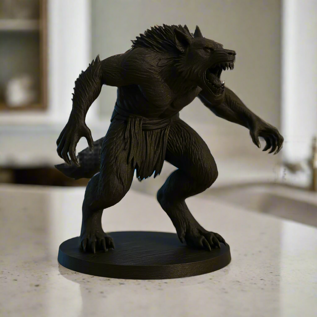 Black Werewolf Figurine: Mythical Creature Decor