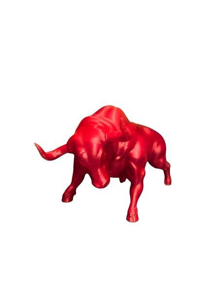 Bull - Wall Street Bull Charging Statue - Powerful Bull Sculpture (RED) - Celestial Crafts
