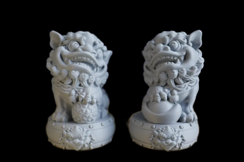 Grey Chinese Guardian Lion Figurines