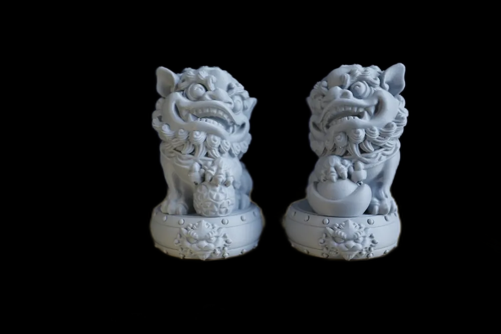 Grey Chinese Guardian Lion Figurines