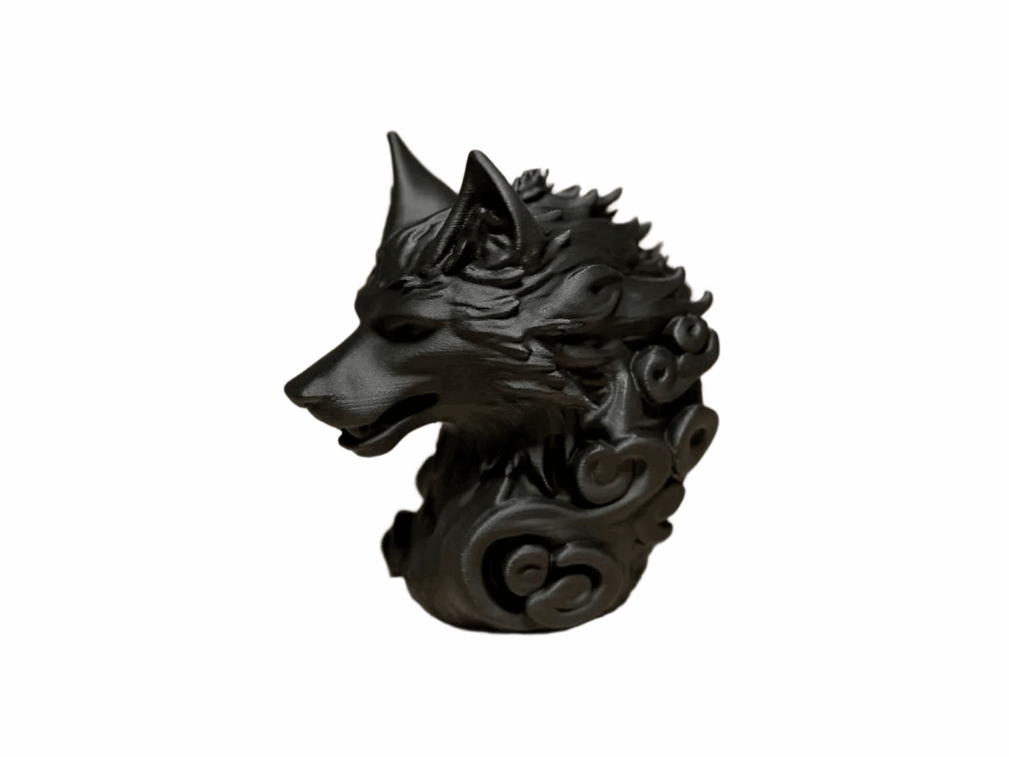 Decorative Wolf Head Figurine, Black Matte Finish, Gothic Style Sculpture - Celestial Crafts