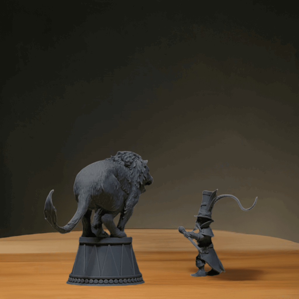 Miniature Figurine Set: Lion Tamer and Roaring Lion - Celestial Crafts