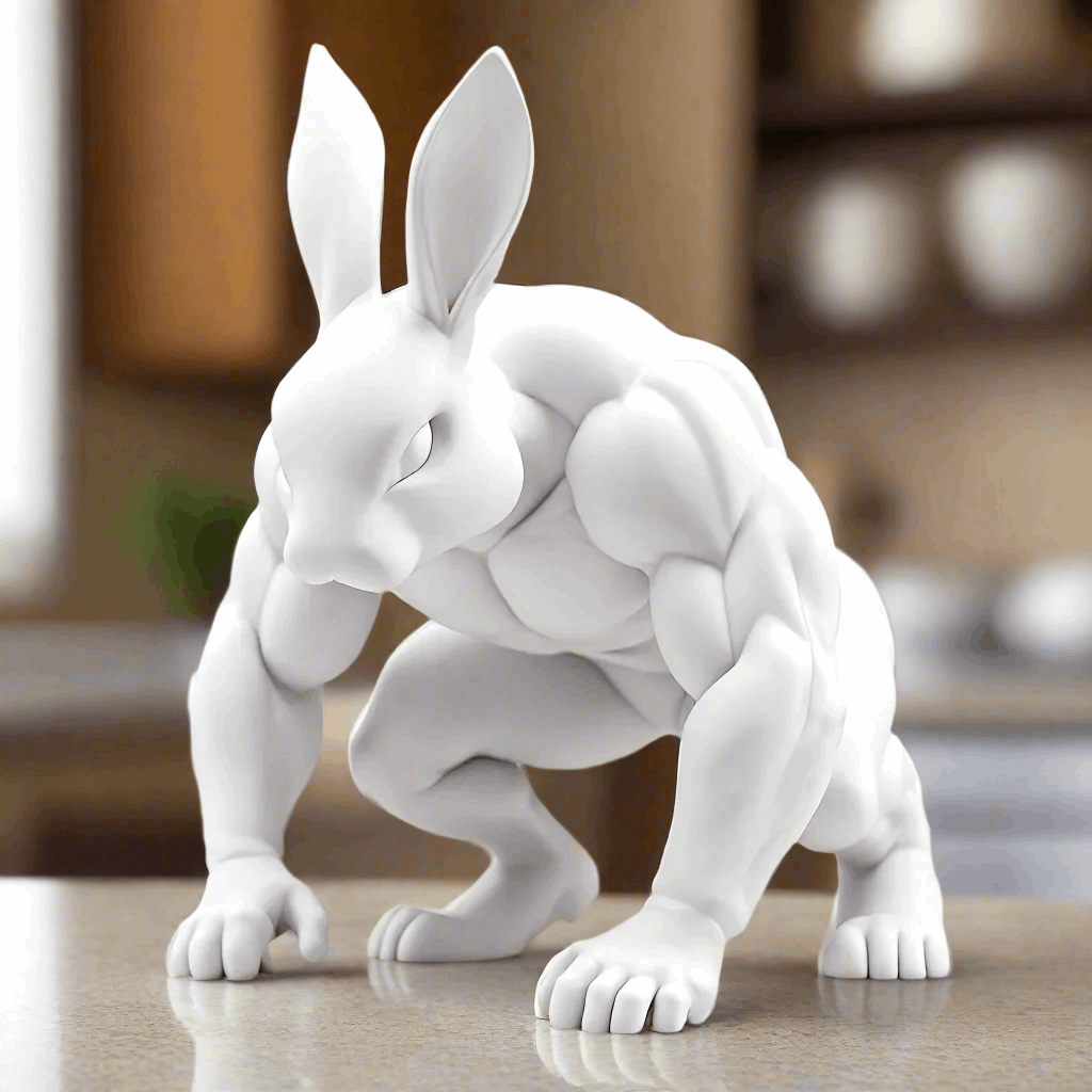 Muscular Bunny Figurine - Unique Decor