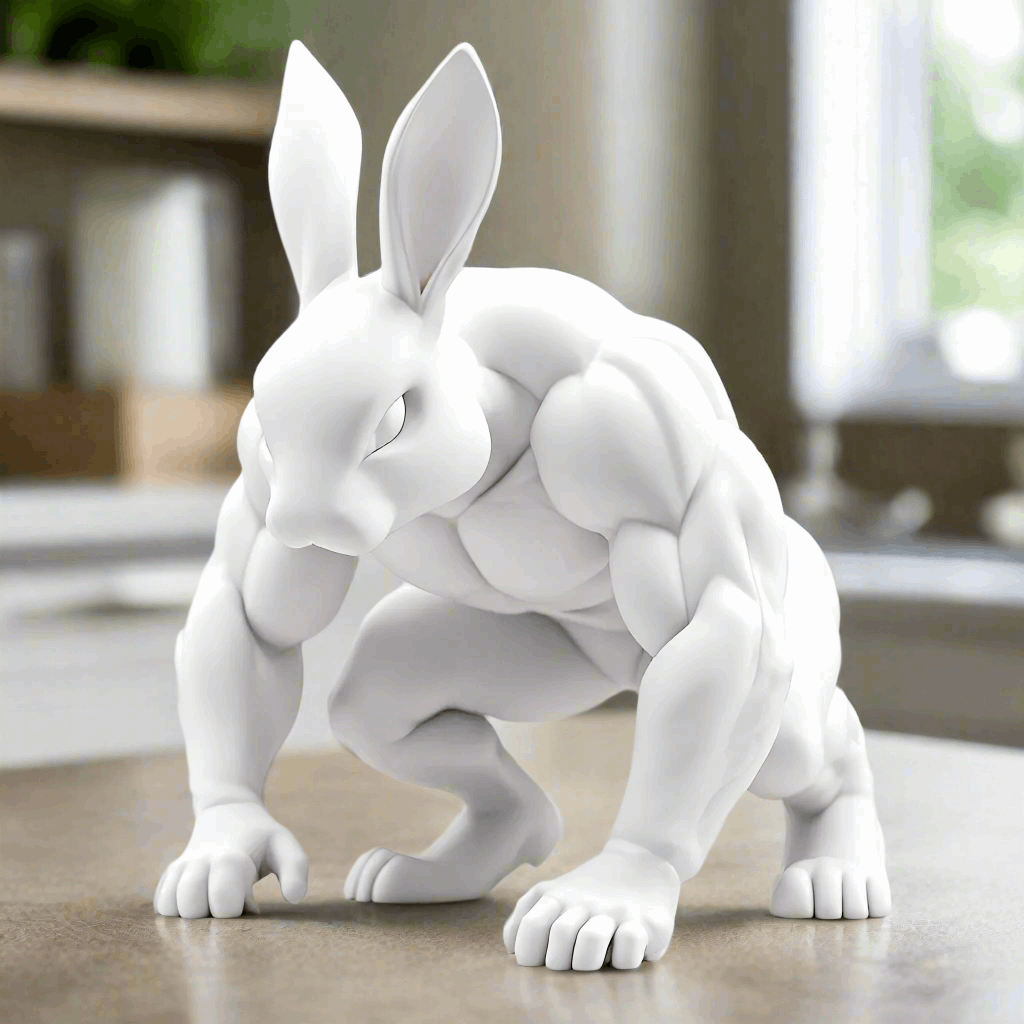 Muscular Bunny Figurine - Unique Decor