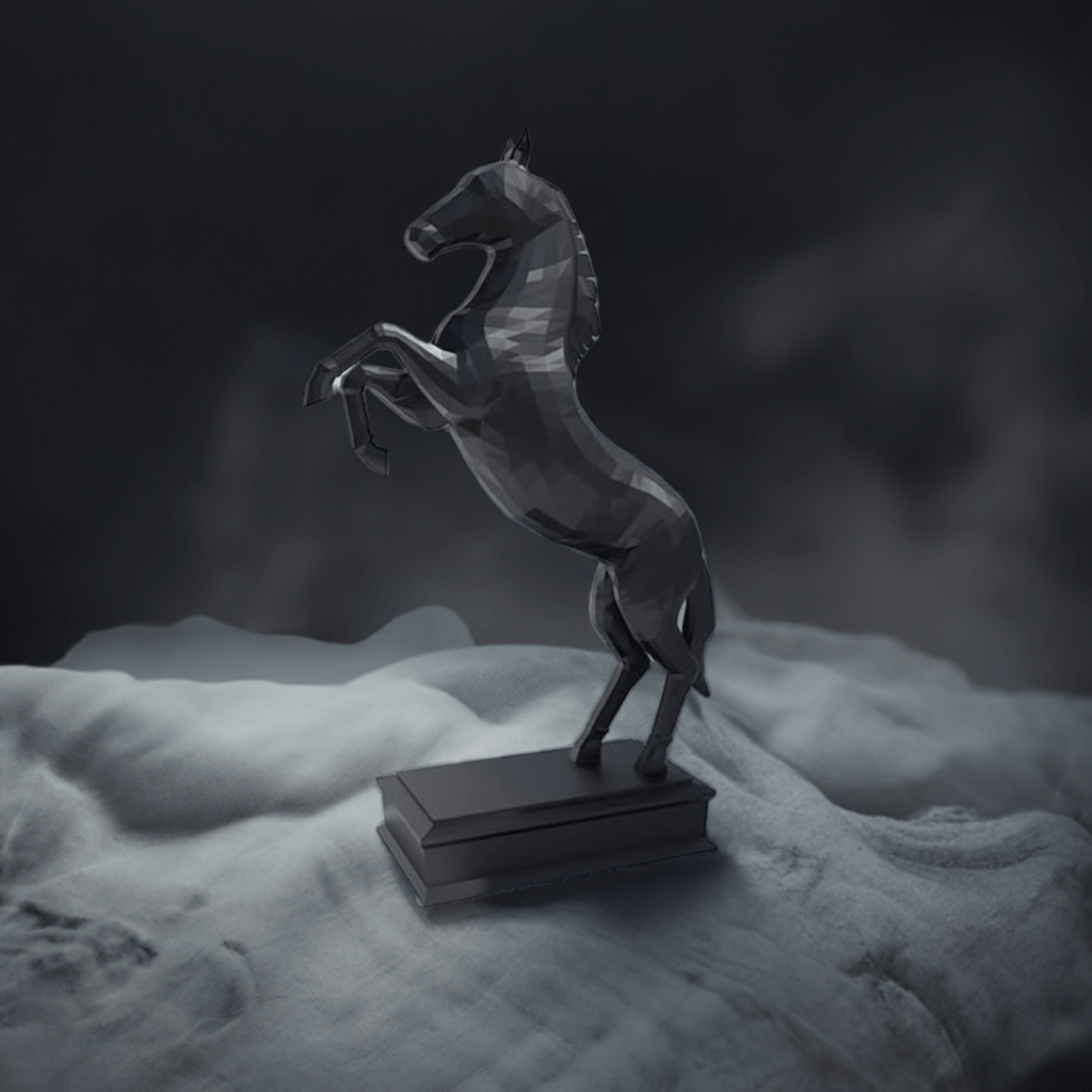 3D Printed Low Poly Black Horse: Modern Geometric Decor - Celestial Crafts