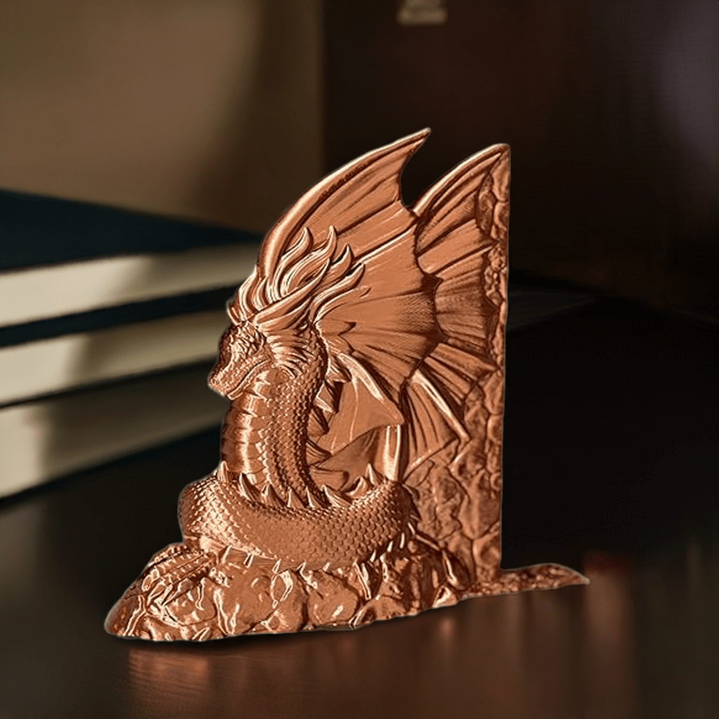 3D Printed Dragon Bookend: Majestic Fantasy Decor - Celestial Crafts