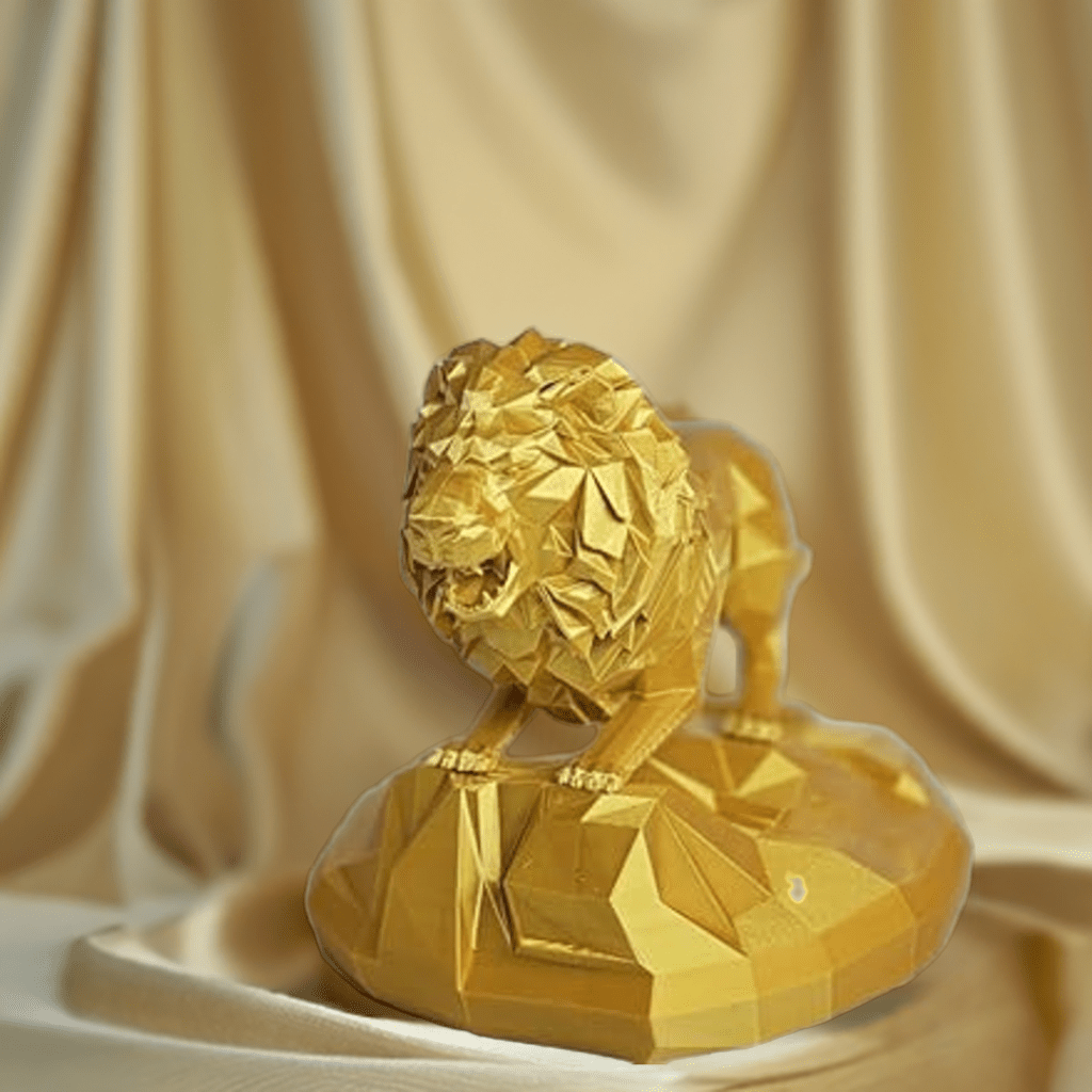 3D Printed Low Poly Lion Roars - Modern Wildlife Sculpture - Celestial Crafts
