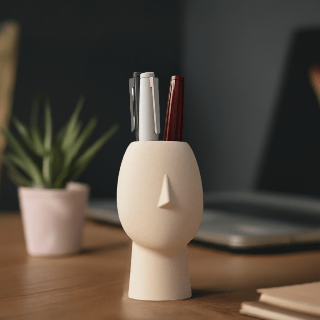 3D Printed Human Face Pen Holder: Unique Office Desk Organizer - Celestial Crafts