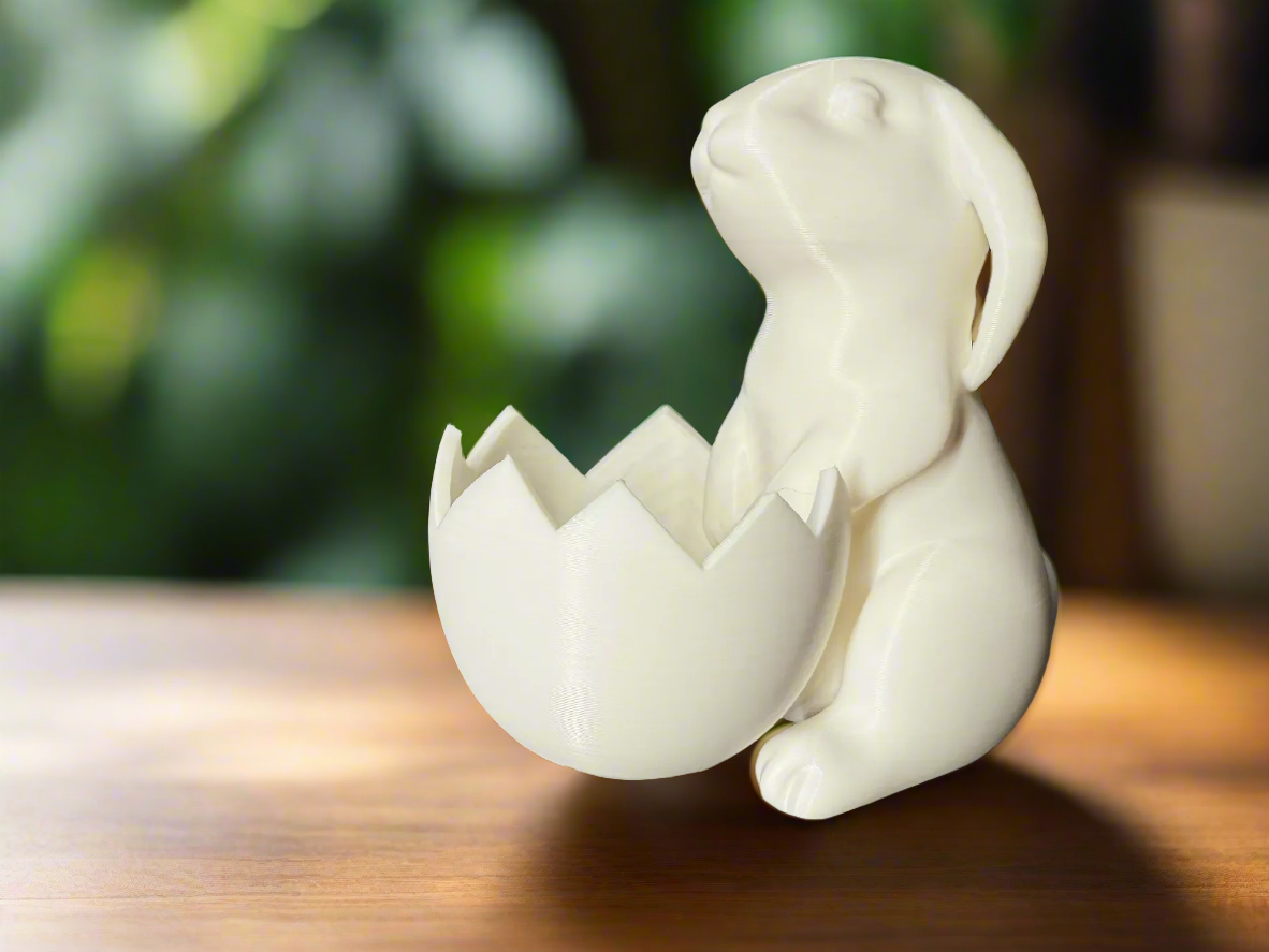 White Bunny Hatching from Egg Figurine