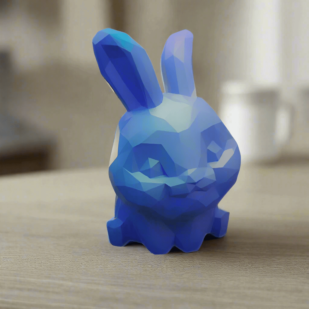 Low Poly Bunny Figurine, Geometric Design, Blue, Decorative Desktop Sculpture - Celestial Crafts