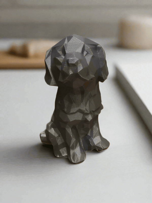 Modern Geometric Dog Figurine, Low Poly Design, Black Decorative Statue - Celestial Crafts