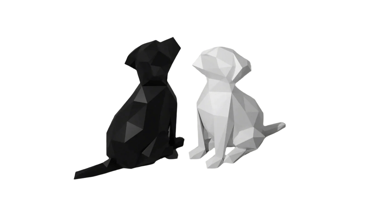 Modern Geometric Dog Figurines, Low Poly Design, Black and White, Set of 2 - Celestial Crafts