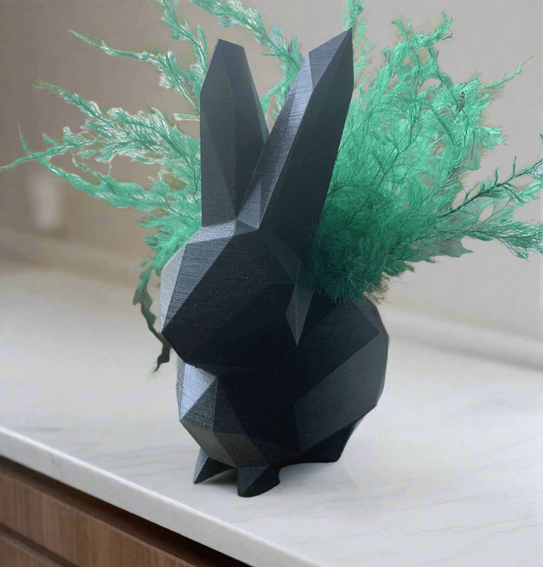 Modern Geometric Rabbit Planter, Black Low Poly Design - Celestial Crafts