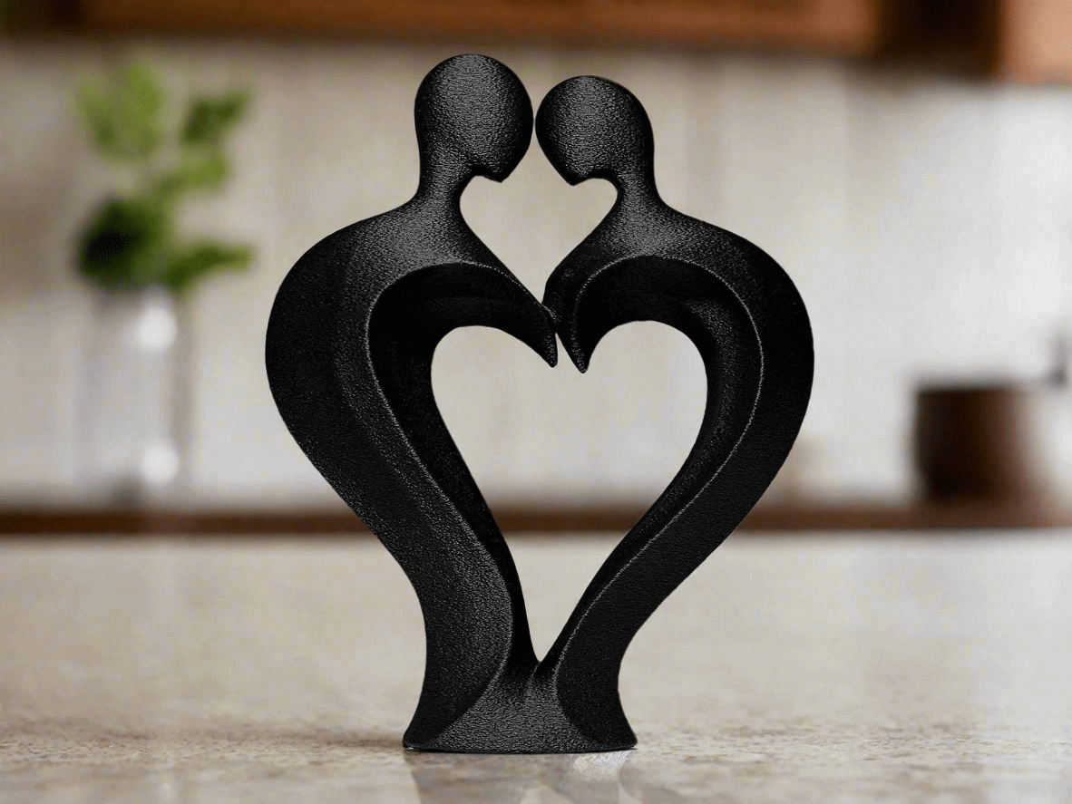 Modern Heart - Shaped Couple Figurine, Black Decorative Sculpture, Romantic Home Decor - Celestial Crafts
