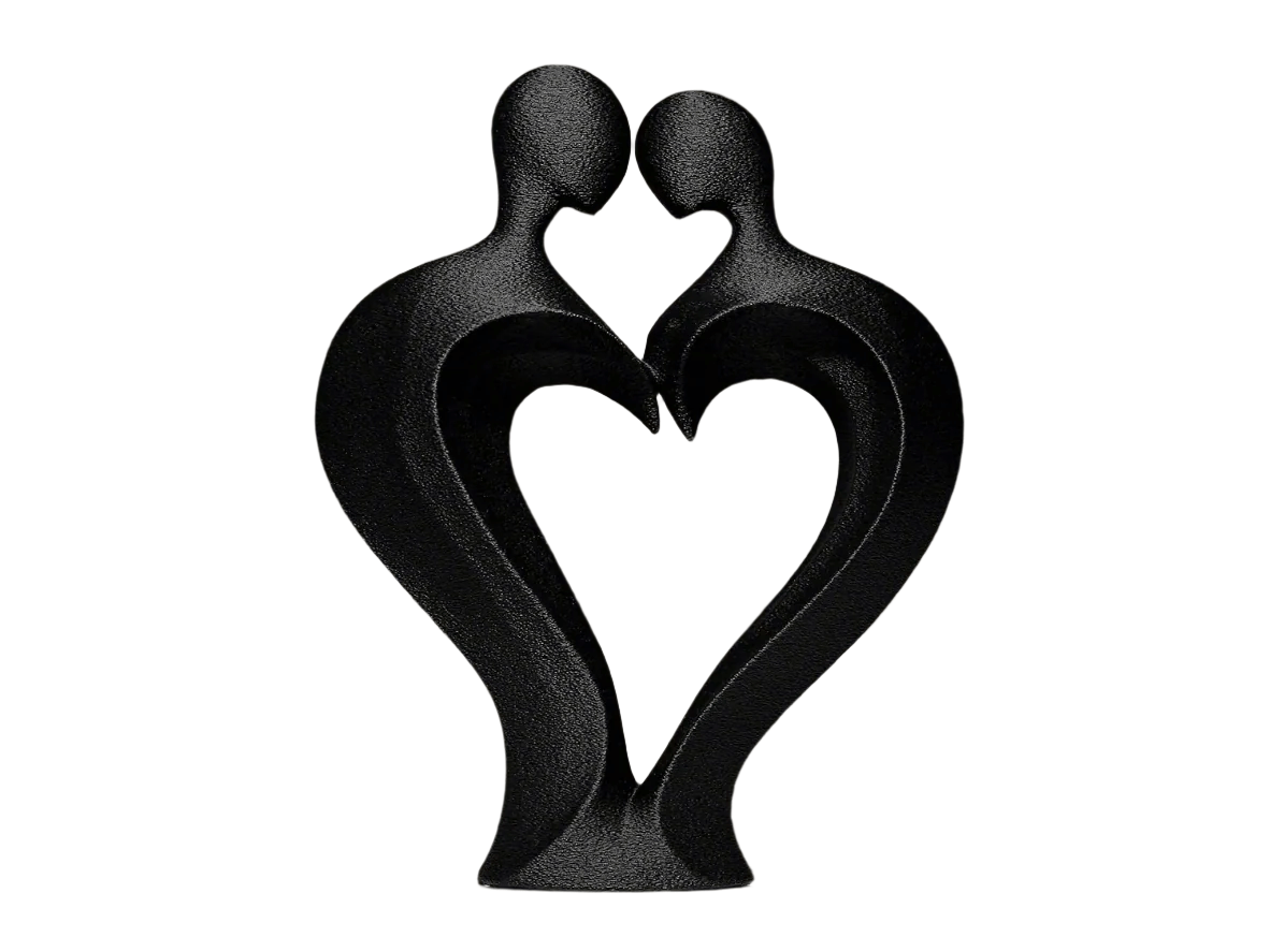 Modern Heart - Shaped Couple Figurine, Black Decorative Sculpture, Romantic Home Decor - Celestial Crafts