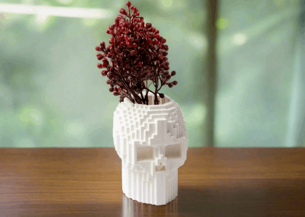 Pixelated Skull Vase