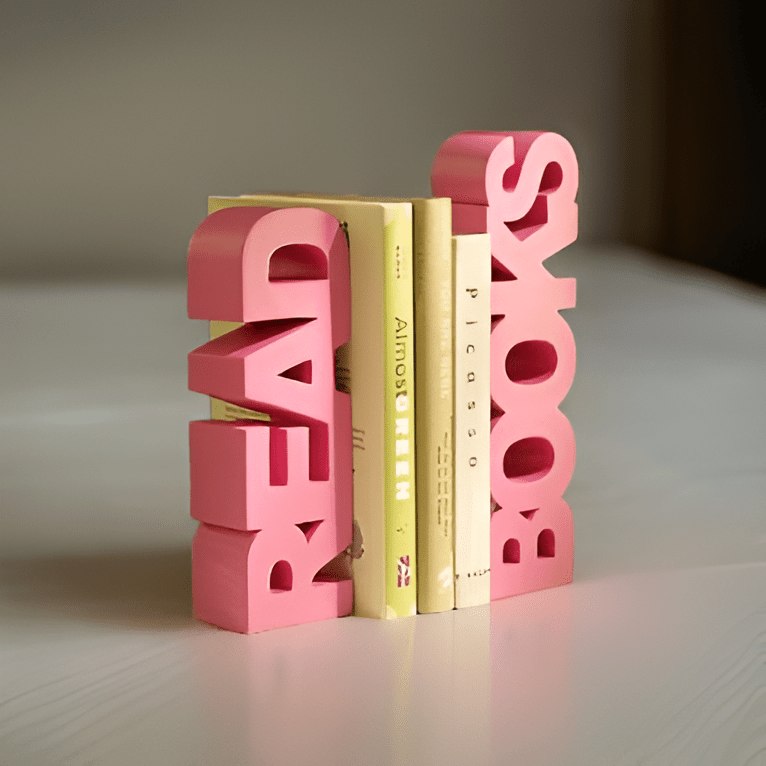 Stylish "READ BOOKS" Pink Bookend Set – Modern Book Organizer and Decorative Shelf Accessory - Celestial Crafts
