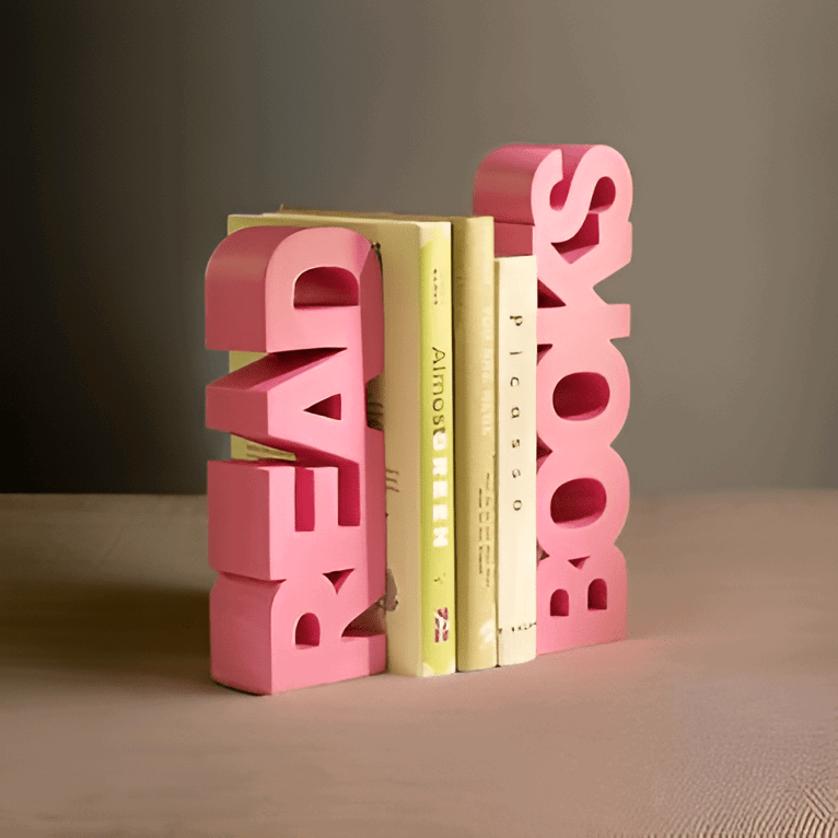Stylish "READ BOOKS" Pink Bookend Set – Modern Book Organizer and Decorative Shelf Accessory - Celestial Crafts