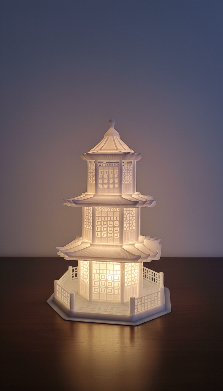Celestial Crafts Japanese Pagoda Night Lamp Showpiece | Decorative LED Temple Lamp for Home Décor, Gifts & Table Decoration with remote