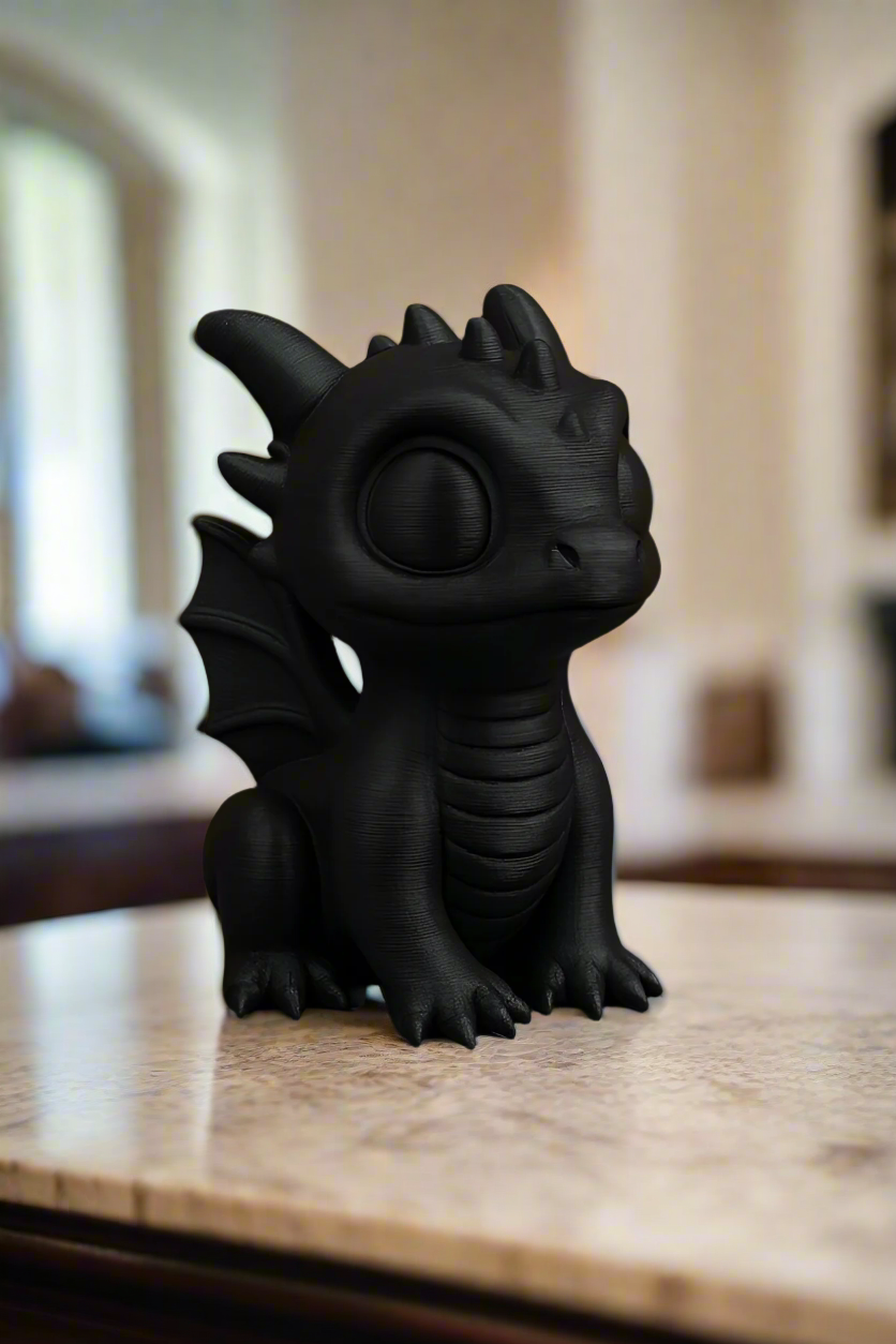 Black Baby Dragon Figurine: Fantasy Decor