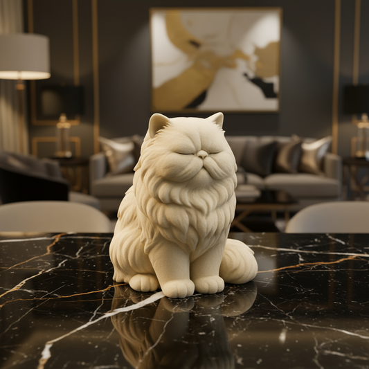 Elegant Persian Cat Figurine — Detailed 3D Printed Sculpture