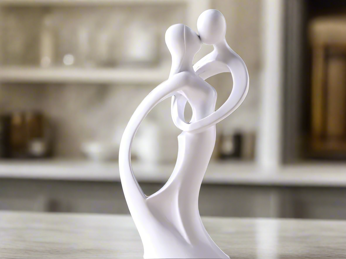 Romantic White Couple Sculpture: Contemporary Art Figurine