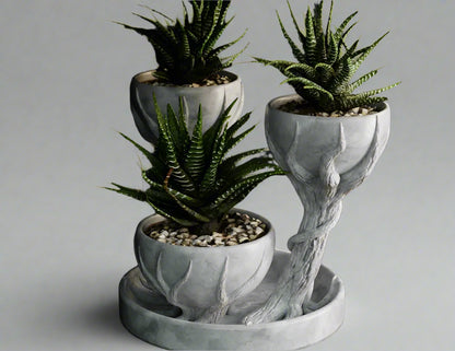 Three Cups Flower Pot – Unique Multi-Planter 3D Printed Decorative Vase