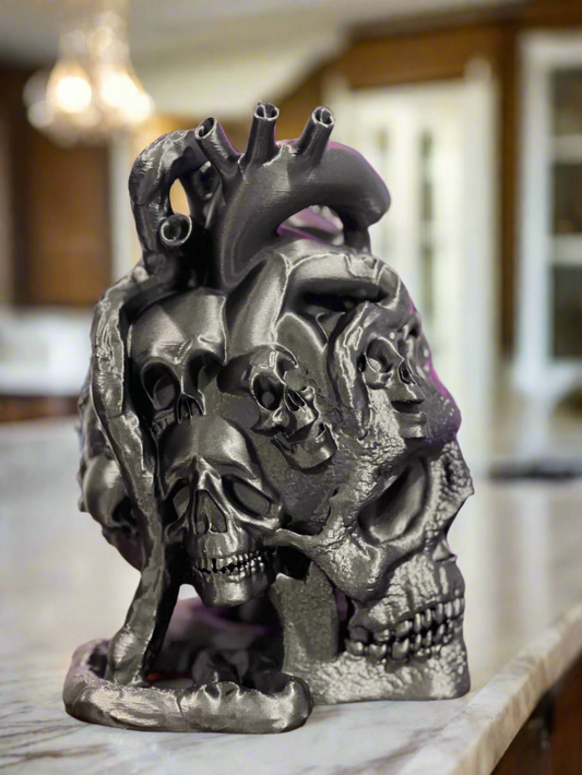 Trapped Souls Heart and Skull Figurine: Unique Horror Art Black
