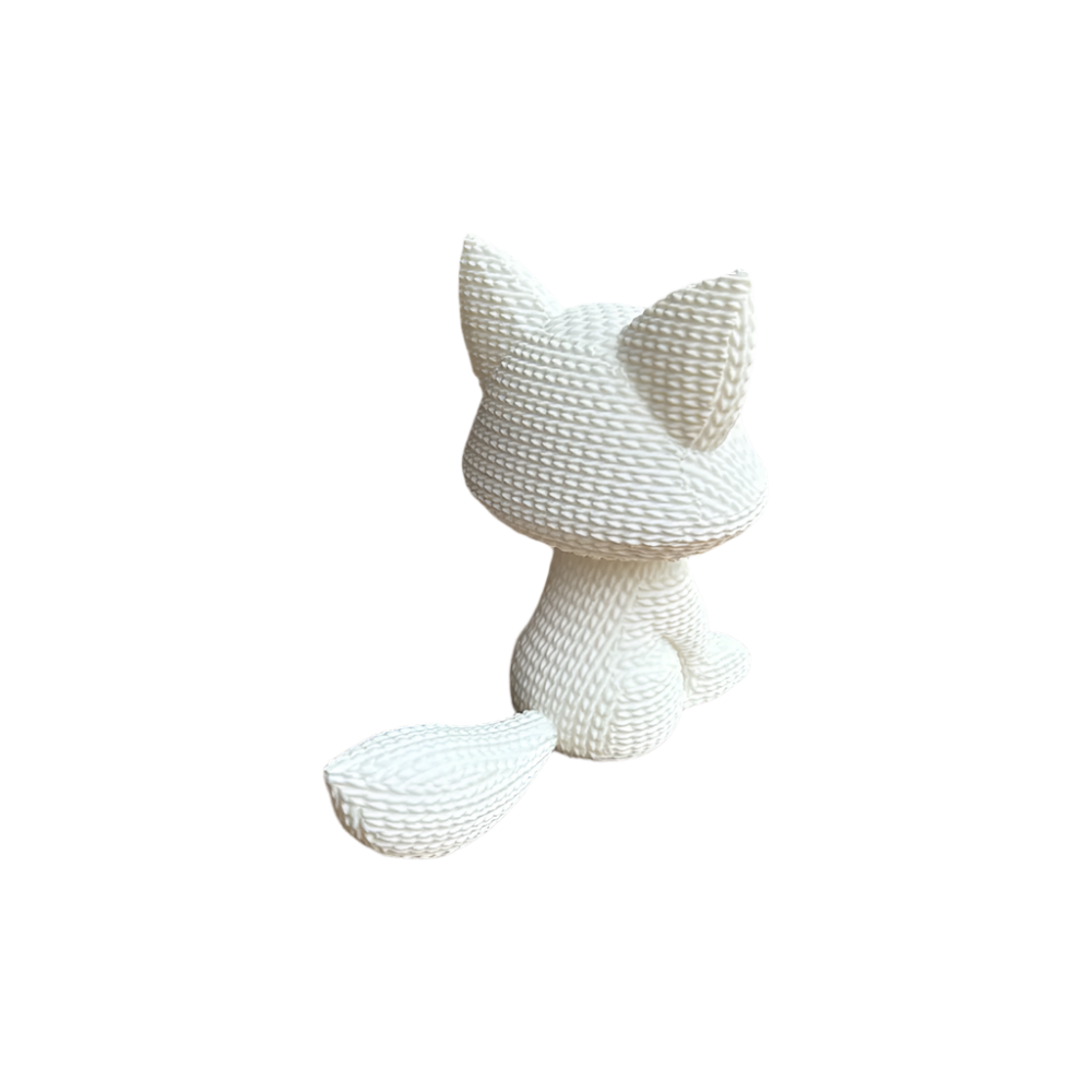 Cute White Knitted Fox Figurine: Whimsical Home Decor