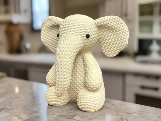 Cute White Knitted Elephant Figurine: Charming Home Decor