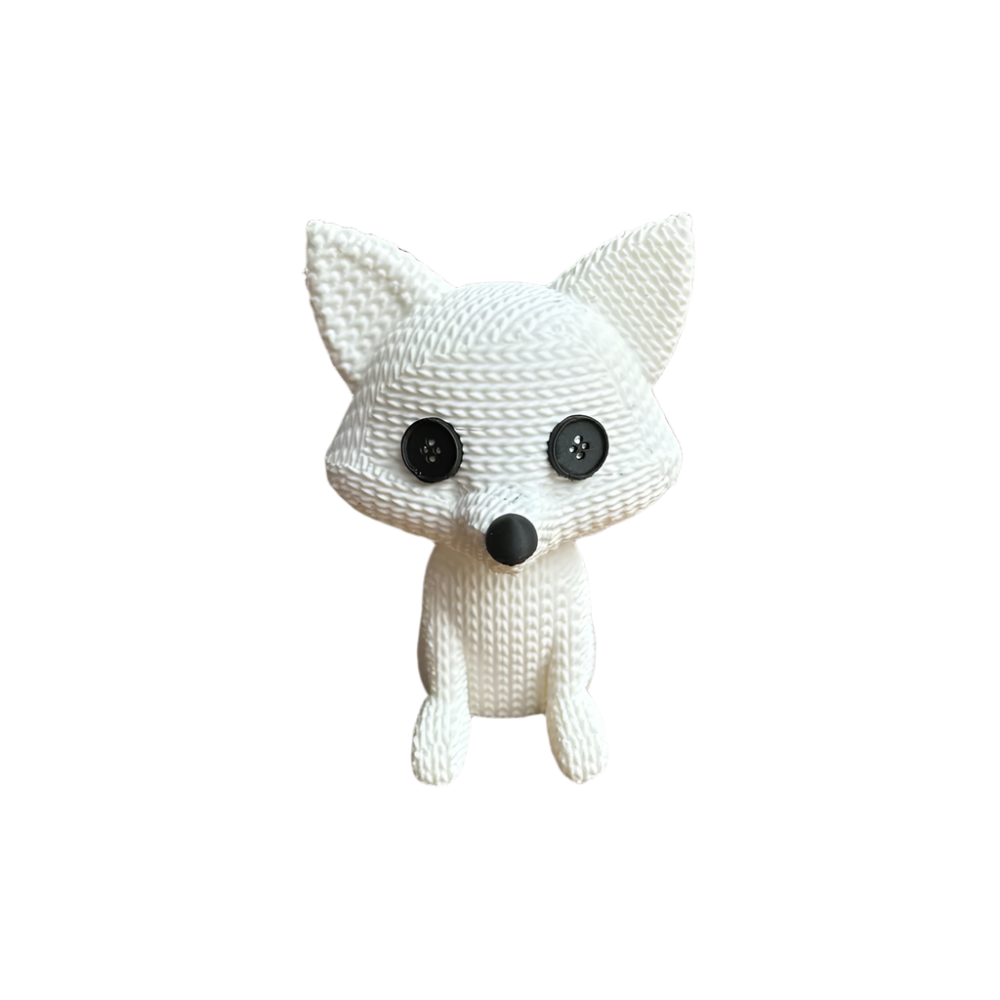 Cute White Knitted Fox Figurine: Whimsical Home Decor