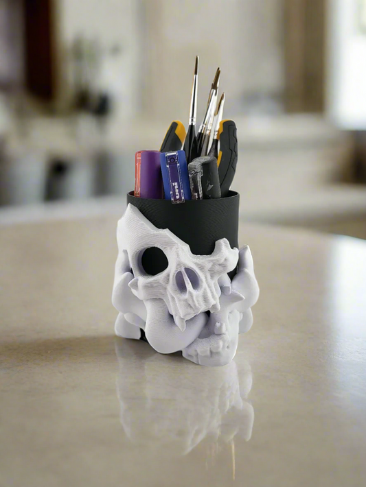 Skull Pen Tool Holder – Gothic Desk Organizer Decor