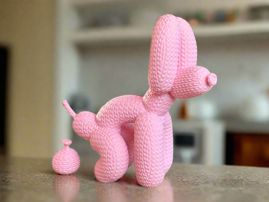 Pink Textured Balloon Dog Sculpture with Small Companion