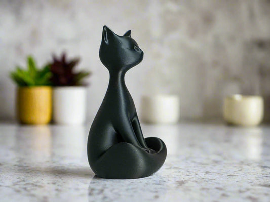 Sleek Black Cat Sculpture
