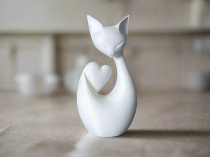 Romantic Cat Figurine with Heart