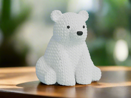 Knitted Polar Bear Figurine: Cute White Decor