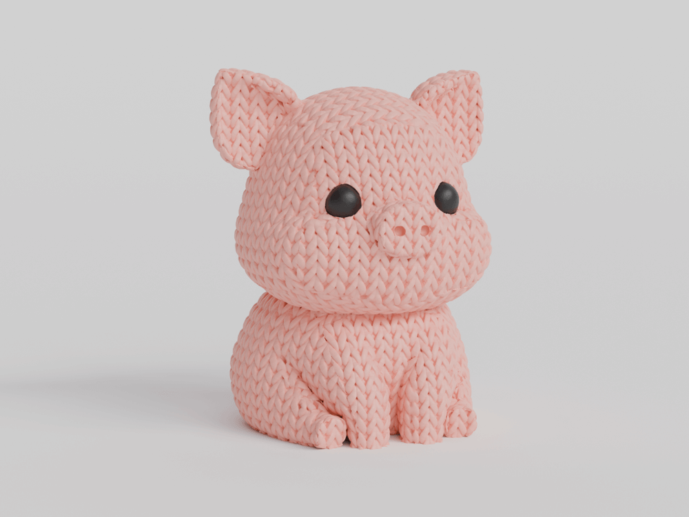 3D Printed Knitted Pig Figurine: Cute Pink Farm Decor