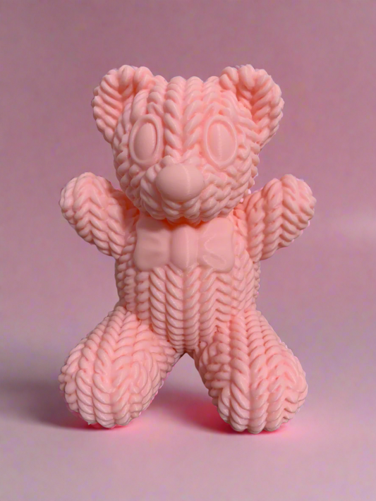 3D Printed Knitted Teddy Bear Figurine PINK