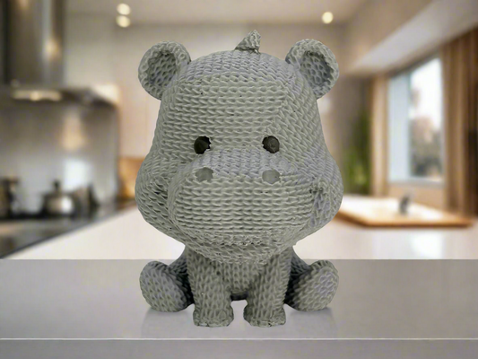 Knitted Hippo Figurine: Cute Gray Decor