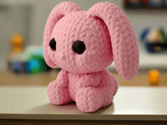 Knitted Bunny Figurine: Cute Pink Decor