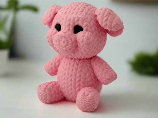 Knitted Pig Figurine -Pink Decor