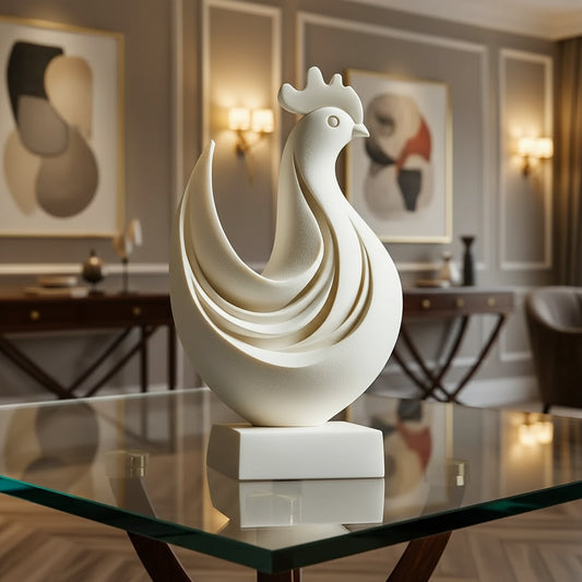 Decorative White Rooster Figurine – Modern Tabletop Accent & Artistic Showpiece | Elegant Indian Shelf Decor & Gift