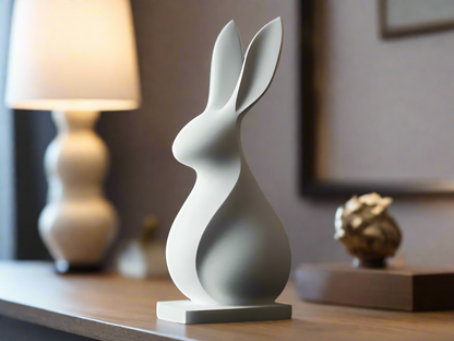 White rabbit sculpture on a black background