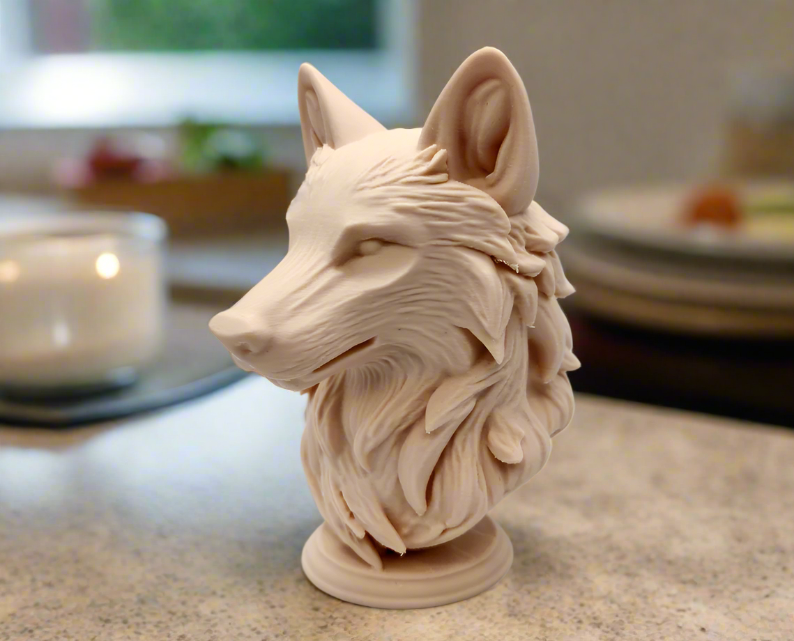 Wolf Bust on Pedestal