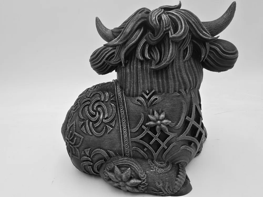Grey Ornamental Cow Sculpture