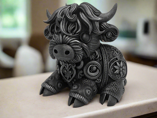 Grey Ornamental Cow Sculpture
